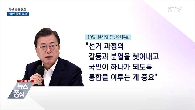 문 대통령, 당선 축하 전화···"국민 통합 중요"