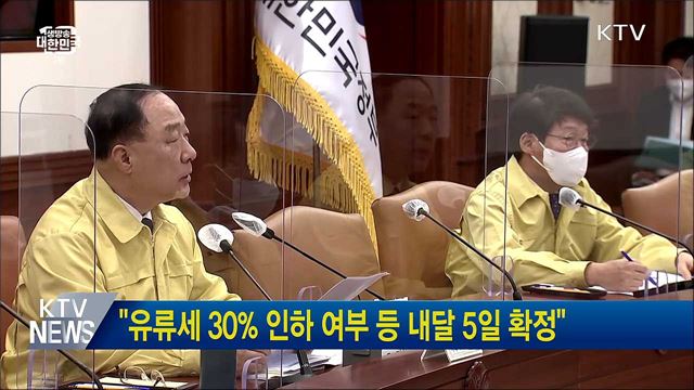 "유류세 30% 인하 여부 등 내달 5일 확정"