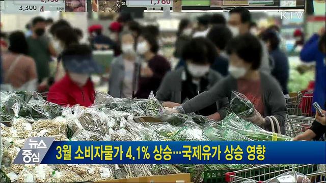 3월 소비자물가 4.1% 상승···국제유가 상승 영향