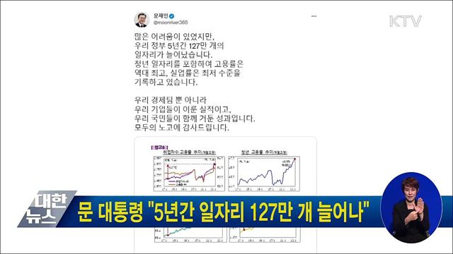 문 대통령 "5년간 일자리 127만 개 늘어나"