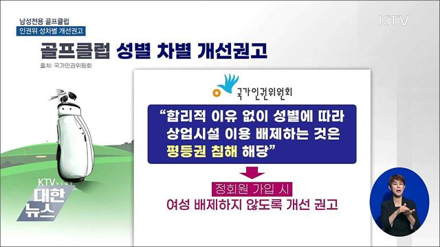 인권위, 남성전용 골프클럽에 성차별 개선권고