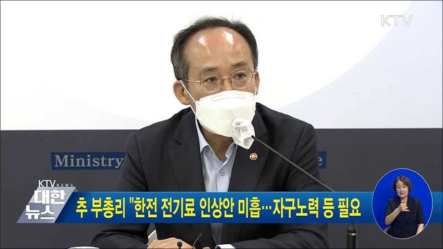 추 부총리 "한전 전기료 인상안 미흡···자구노력 등 필요"