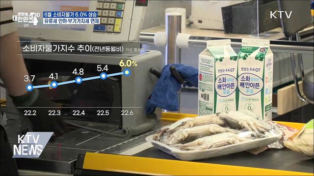 6월 소비자물가 6.0% 상승···유류세 인하·부가가치세 면제