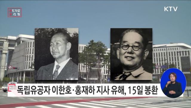 독립유공자 이한호·홍재하 지사 유해, 15일 봉환