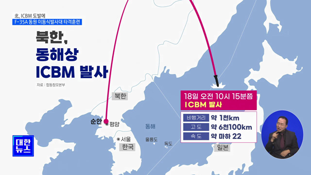 北, ICBM 도발···한미, F-35A 동원 이동식발사대 타격훈련