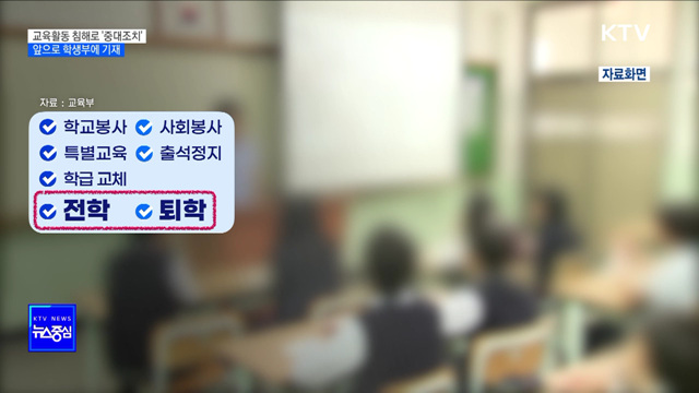 교육활동 침해로 '중대조치'···앞으로 학생부에 기재