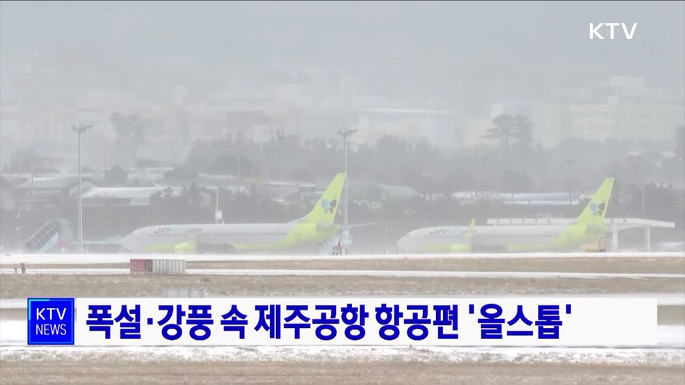 폭설·강풍 속 제주공항 항공편 '올스톱'