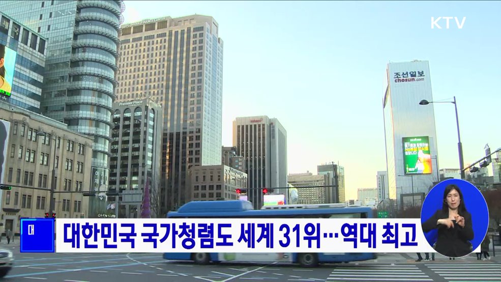 대한민국 국가청렴도 세계 31위···역대 최고