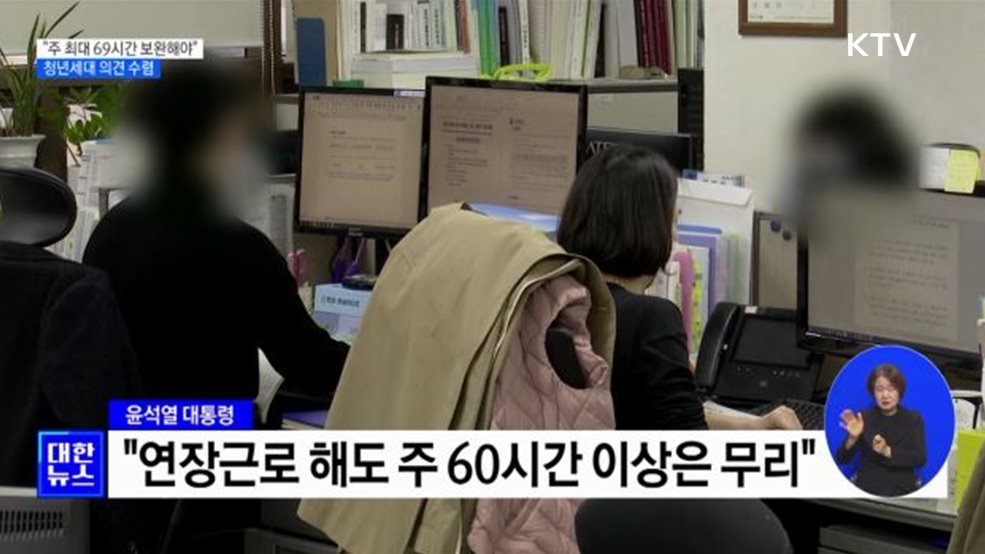 윤 대통령 "주 최대 69시간 보완해야"···청년세대 의견 수렴