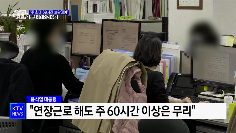 윤 대통령 "주 최대 69시간 보완해야"···청년세대 의견 수렴