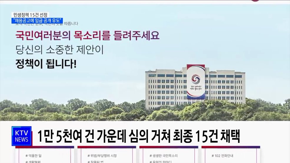 민생정책 15건 선정···"채용공고에 임금 공개 유도"