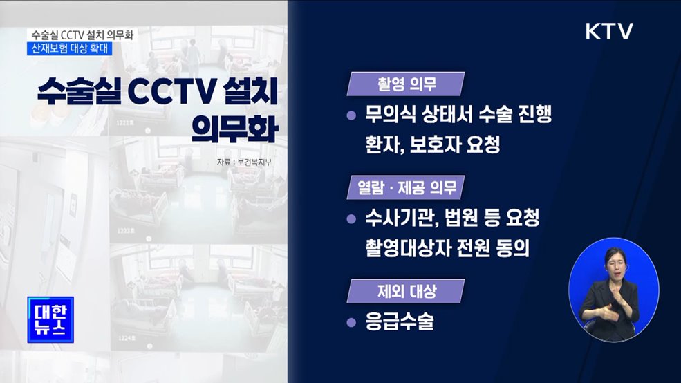 수술실 CCTV 설치 의무화···산재보험 대상 확대