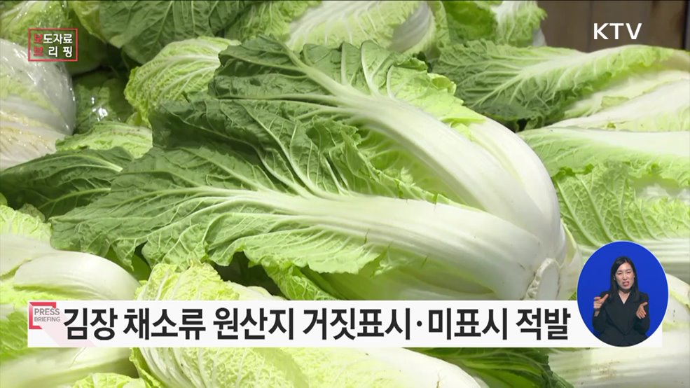 김장철 배추김치·김장 채소류 원산지 위반 132개소 적발