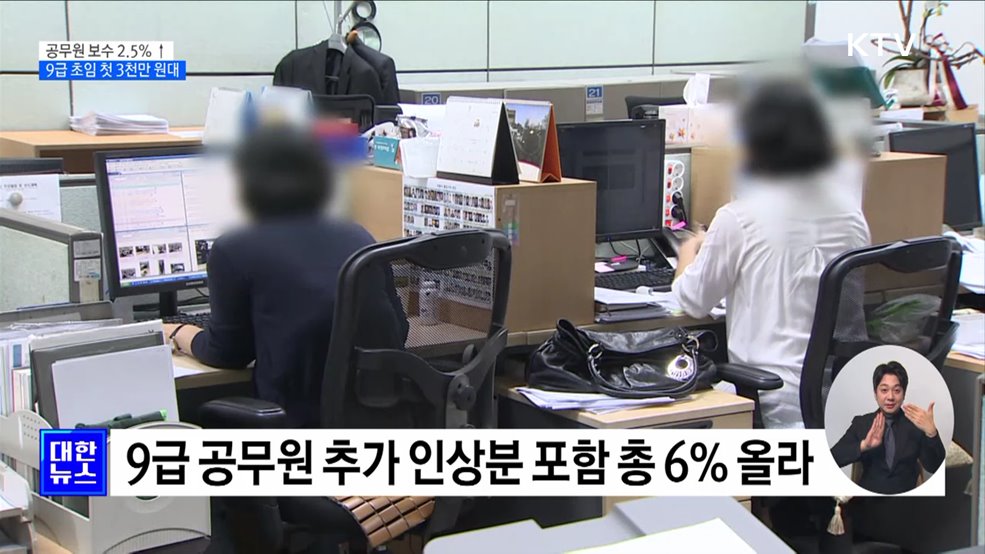 공무원 보수 2.5%↑···9급 초임 연봉 첫 3천만 원대