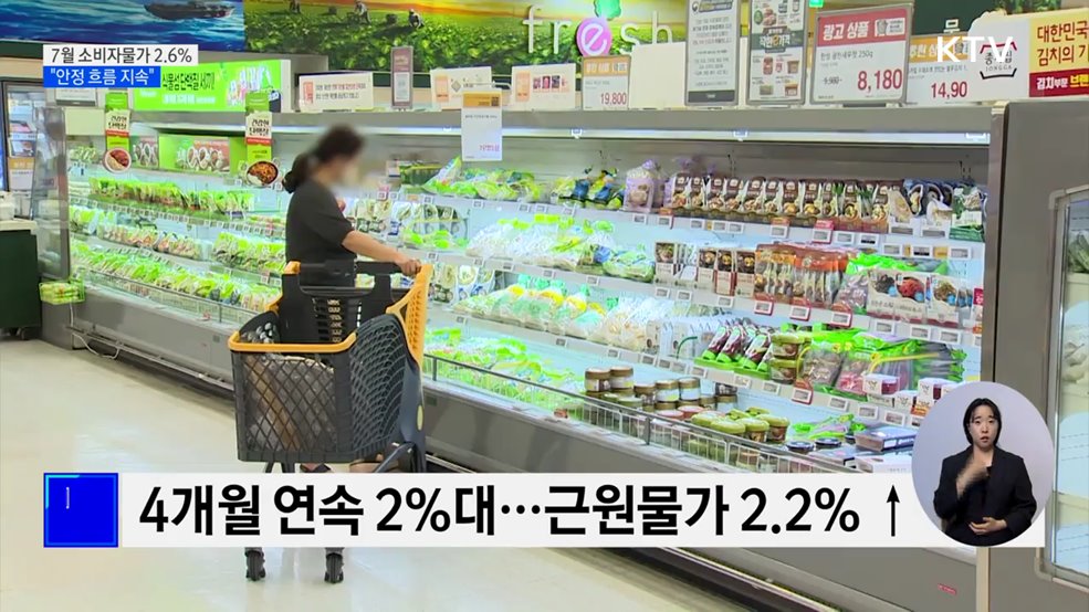 7월 소비자물가 2.6%···"안정 흐름 지속"