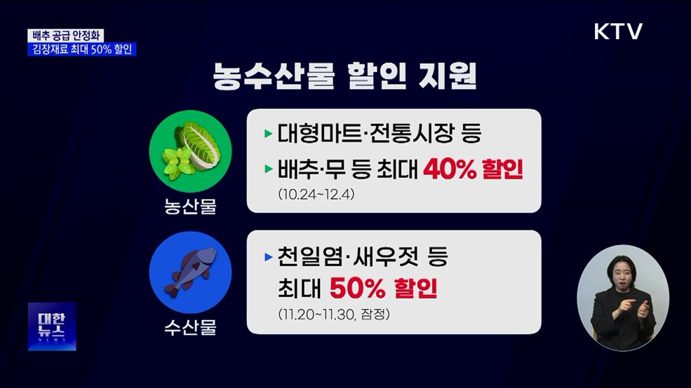 "김장철 배추 공급 문제없어"···김장재료 최대 50% 할인 [정책현장+]